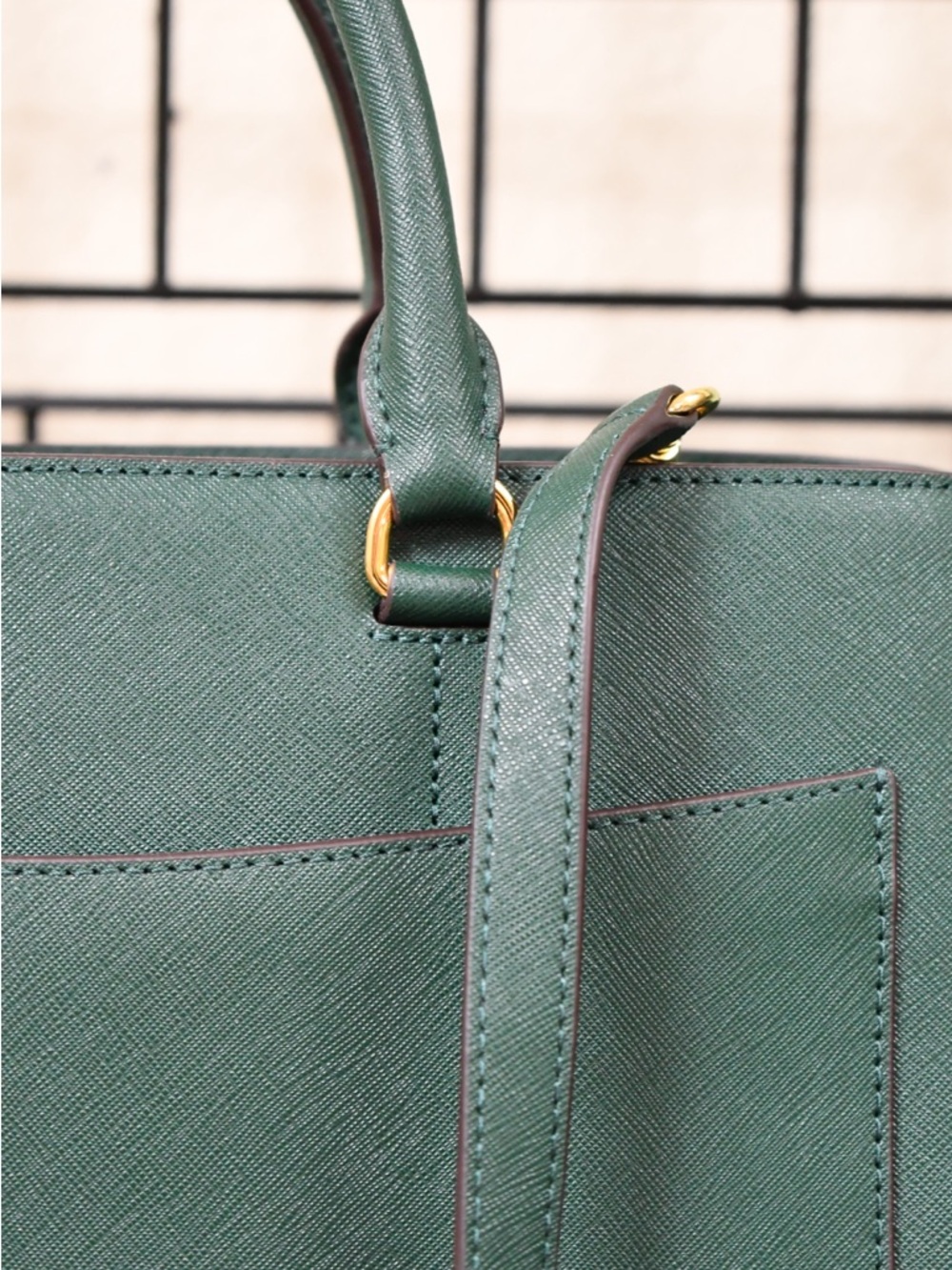 Ralph Lauren Dark Green Saffiano Leather Top Handle Tote - Picture 6 of 8
